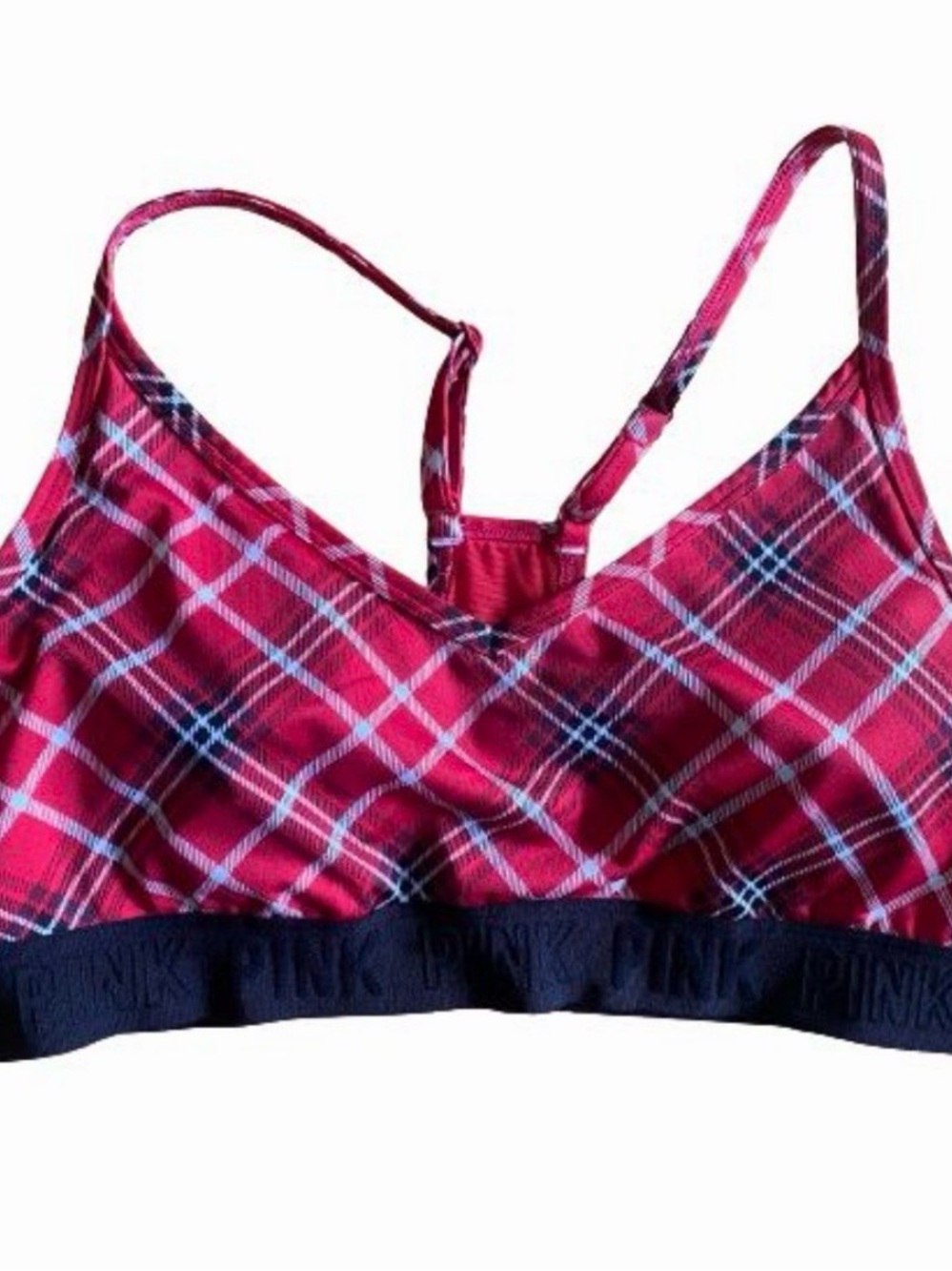 Victoria Secret PINK Active Ultimate Lightly Lined Plaid Sports Bra Sz L Perfect